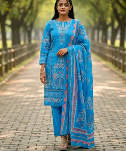 Blue Kurti With Floral Design For Women & Girls